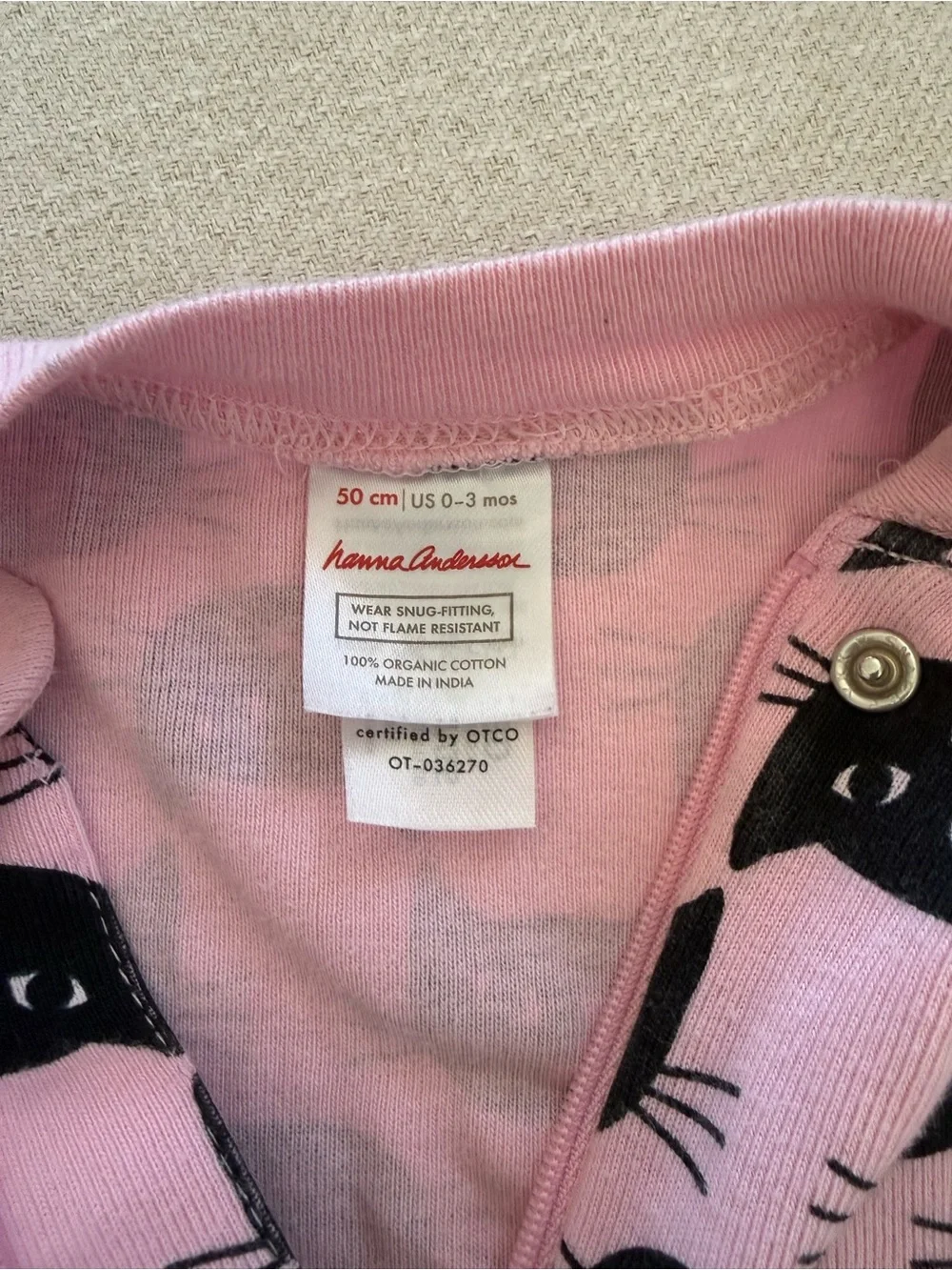 Hanna Andersson pink  cat baby footless onesie baby 0-3months